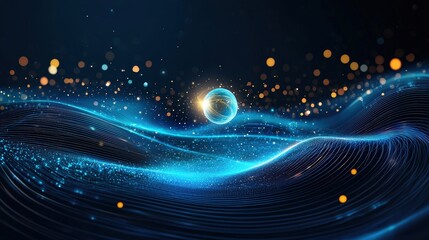 Fototapeta premium Gravitational waves spreading over space-time visualized