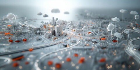 Digital community, smart homes and digital community. DX, Iot, digital network in society concept. suburban houses in digital environment. Hand edited AI. 
