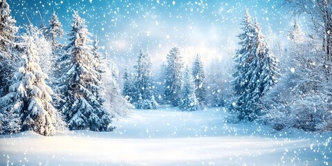 A serene winter snowy landscape, perfect for capturing the festive spirit of Christmas or New Year holidays.