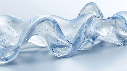 Renders abstract backgrounds in 3d nature scenery. Transparent sparkling glass ribbon on water.