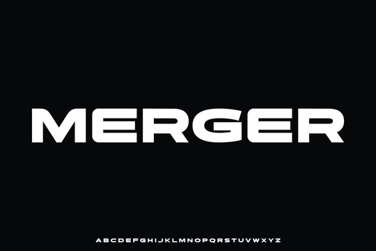 Modern sporty wide alphabet display font vector illustration