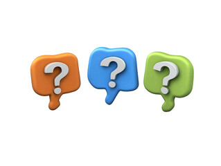 a group of colorful speech bubbles with question marks