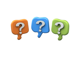 a group of colorful speech bubbles with question marks