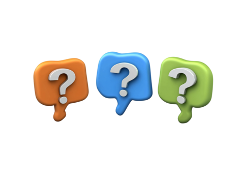 a group of colorful speech bubbles with question marks