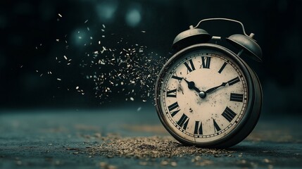 A conceptual image of a clock with its numbers scattered in the wind, representing the fluidity of time