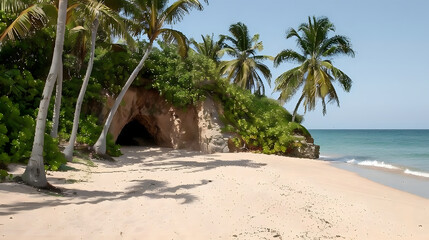 Praia da Coela, a natural summer beach cave in Albufeira, Algarve. Portugal, vertical image