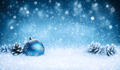 Christmas blue background with snow.