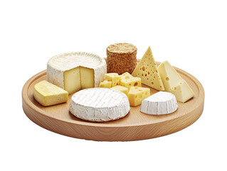 a plate of cheeses on a white background