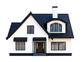 a white house with black roof