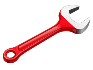 a red and silver wrench