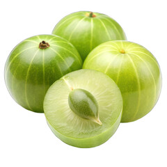 Indian gooseberries with a half cut isolated on transparent background