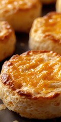 Cheddar Biscuits in a Row. Closeup of Freshly Baked Cheese Biscuits