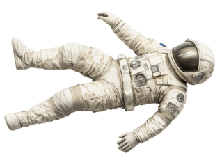 a toy astronaut lying on its back