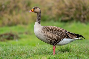 Obraz premium Greater White-Fronted Goose in Natural Grass Habitat - Wild Bird Fauna