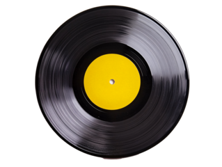 a black record with a yellow center