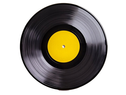 a black record with a yellow center