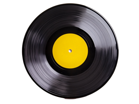 a black record with a yellow center