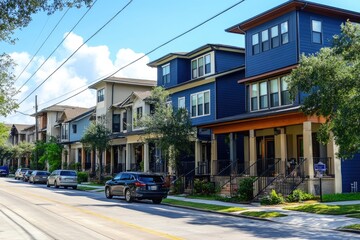 Obraz premium Houston Houses. American architecture of beautiful townhouses on Houston Heights Blvd