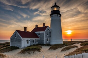 Highland Lighthouse, oldest and tallest on Cape Cod, built in 1797, North Truro, Massachusetts, USA.