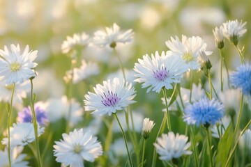 Fototapeta premium History of white meadow flowers: the allure and grace of cornflower