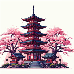 japanese pagoda and cherry blossoms