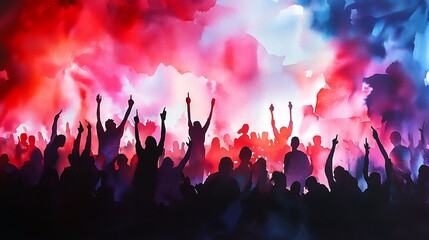 sillhouette peoples at concert watercolor style