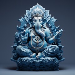 Silhouette of Hindu God Ganesh in Blue Colors, Stylish CGI Rendering