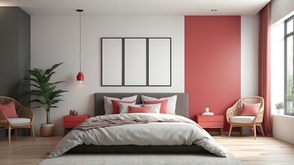 mockup frame, modern bedroom interior, background 