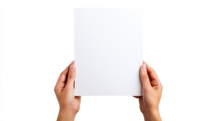 Hands Holding Poster Vertical. Human Hands Holding Blank Paper on White Background