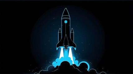 Obraz premium Black rocket launching into night sky with white smoke. Suitable for science, technology, innovation, space exploration, and futuristic concepts.