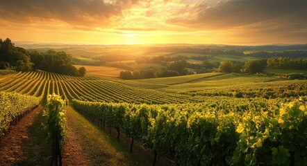 Fototapeta premium Cognac Vineyard in France. Breathtaking Countryside Landscape with Vines and Grapes