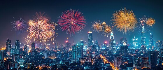 Fototapeta premium Celebration Firework New Year, Wide banner