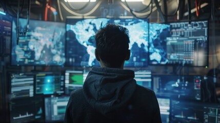 The hacker facing multiple monitors