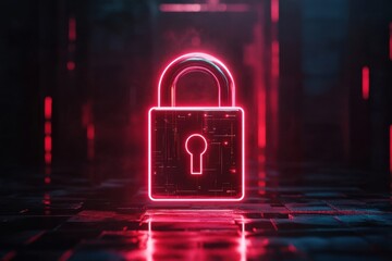 Holographic security lock shines against a dark background