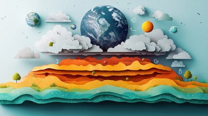 Naklejka premium Global balloons floating over a 3D Earth, representing environmental concepts and world peace