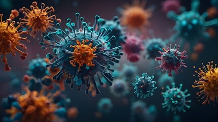 A mesmerizing close-up of viral particles, each one uniquely shaped and colored, showcasing the diverse and complex nature of infectious agents.