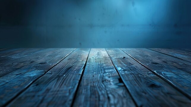 A cool-toned, empty wooden tabletop background emphasizes a clean and minimalist setting suitable for various design and display purposes