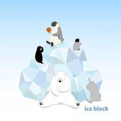 ice block (penguins, rabbit, polar bear)