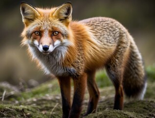 A Red Fox Stands Alertly in a Lush Forest Setting