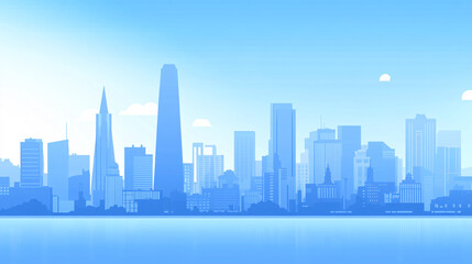 Obraz premium straightforward vector illustration of a city skyline. The content should highlight simplified forms of famous buildings and structures