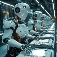 Fototapeta premium Robots working on high-tech assembly line