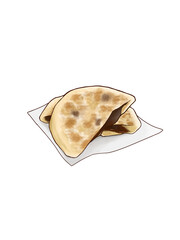 Korean street food hotteok, chocolate cake, peanut cake illustration