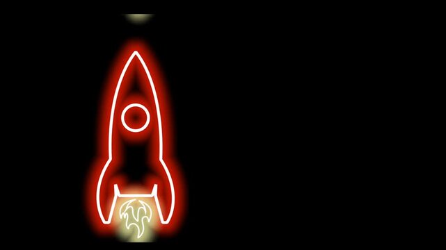 The blue-and-white neon animation of LET'S GO TO THE MOON with flashing effects as well as the red rocket logo animation with the yellow flame neon logo and the black background 