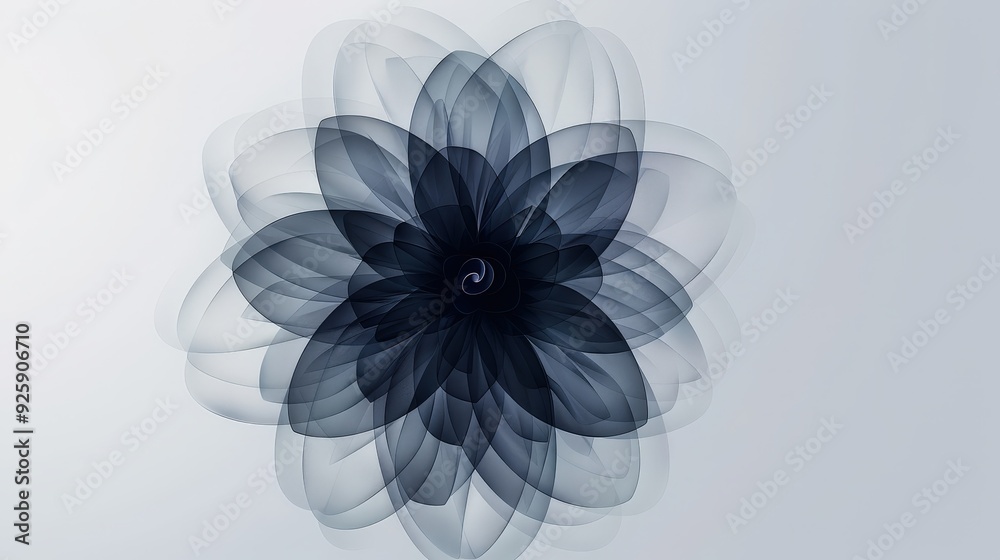 Poster create an abstract flower icon using a series of overlapping geometric shapes.