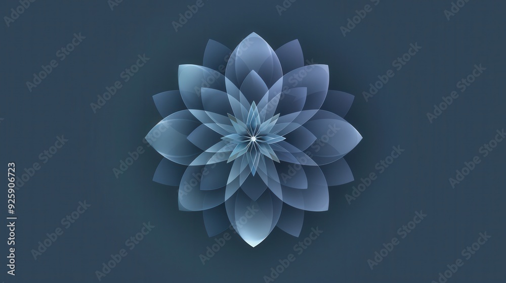 Poster create an abstract flower icon using a series of overlapping geometric shapes.