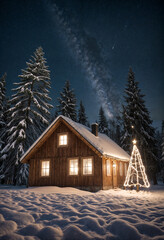 Fototapeta premium house in the woods christmas night