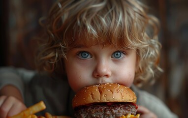 Naklejka premium Fat boy eating junk food
