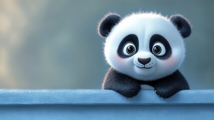 Fototapeta premium Adorable Chubby Panda Cub with Inquisitive Eyes: Perfect Poster for a Playful Sports Room or Kids' Corner!