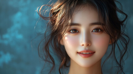 A young girl of Asian appearance. Model. Product advertising.