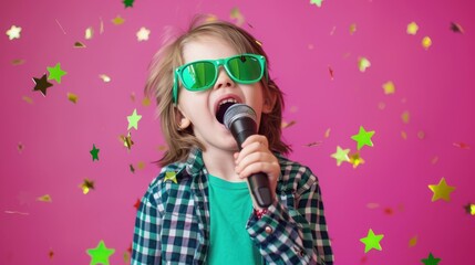 The Child Singing with Microphone